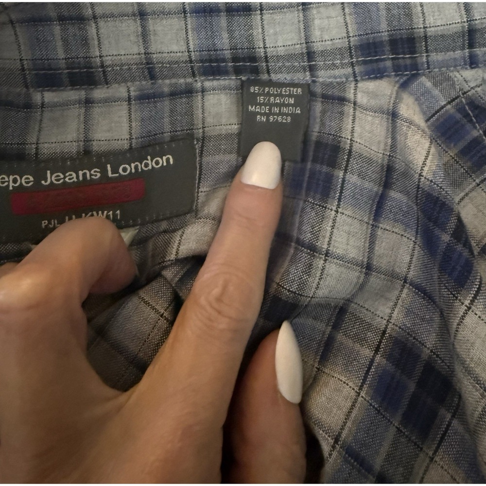 Pepe Jeans London W11-73 Mens Embroidered Button Down Plaid Shirt LG VTG 90s EUC - Picture 6 of 8